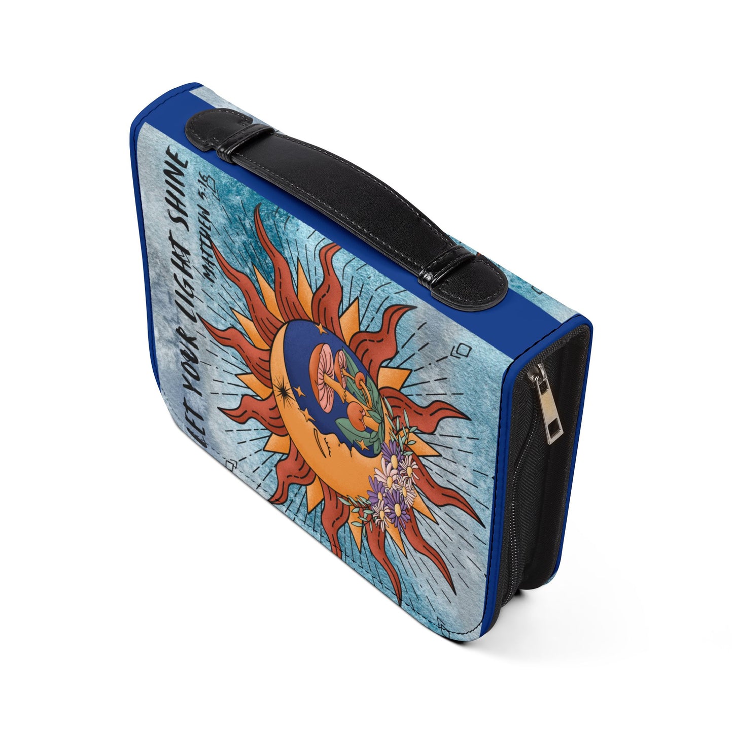 Vibrant Bible Cover with Inspiring Verse, Sun and Moon Design, Spiritual Gift, Faith Accessory, Religious Journaling