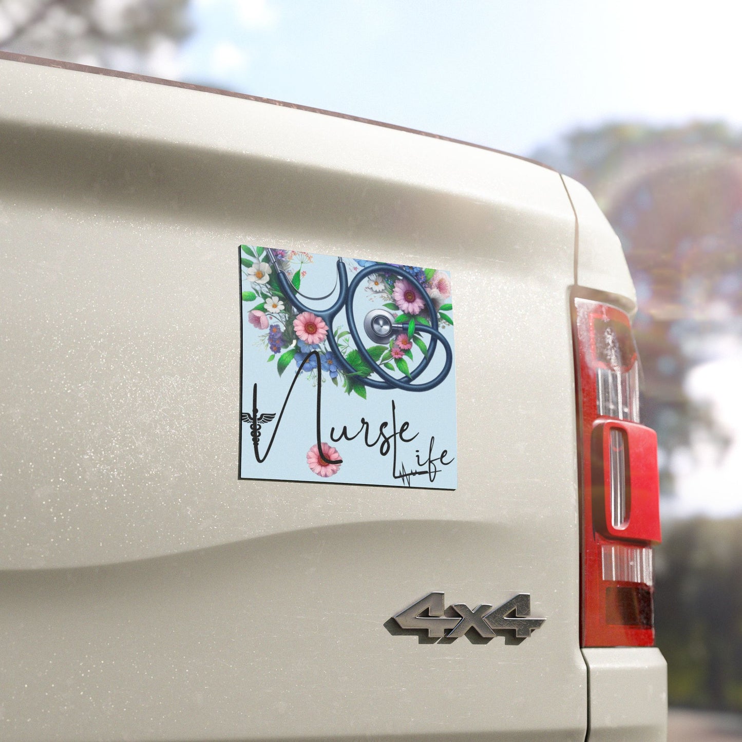 Nurse Life Car Magnet with Stethoscope and Floral Design, Nurse Magnet For Automobile