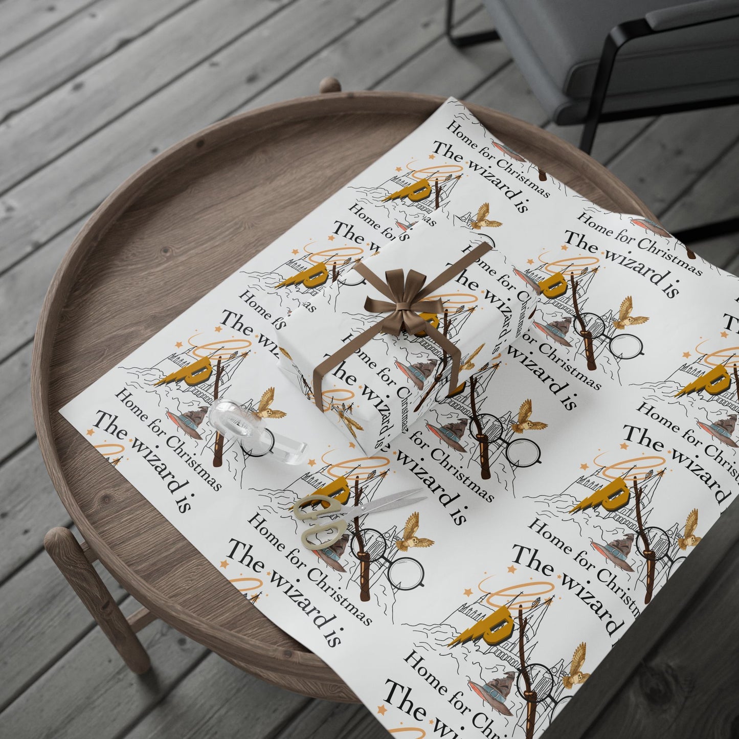 Festive Wrapping Paper, Magical Holiday Gift Wrap, Wizard Theme Wrapping Papers, Unique Christmas Gift Wrap, Home for Christmas Wrapping