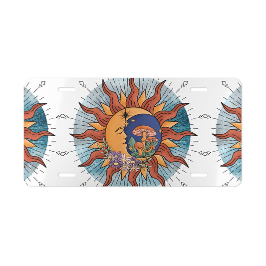 Vintage Sun & Moon Vanity Plate, Decorative Car Tag, Boho Style License Plate, Celestial-Themed Décor, Gift for Car Lovers
