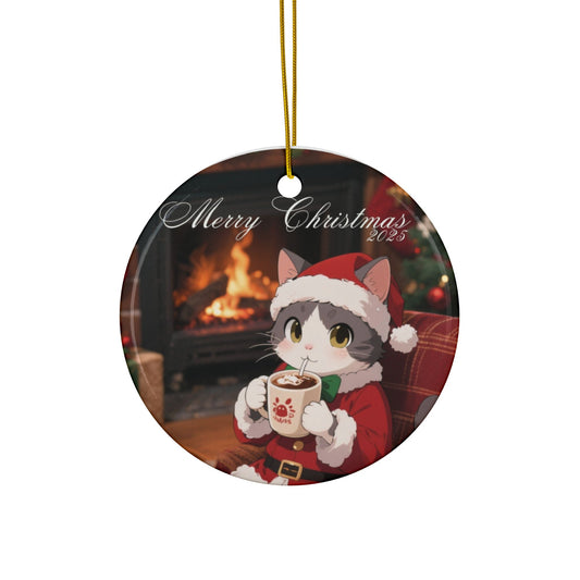 Ceramic Holiday Ornaments, Cute Cat Design, Merry Christmas Decor, Festive Home Accents, Gift for Cat Lovers, Christmas Tree Ornaments