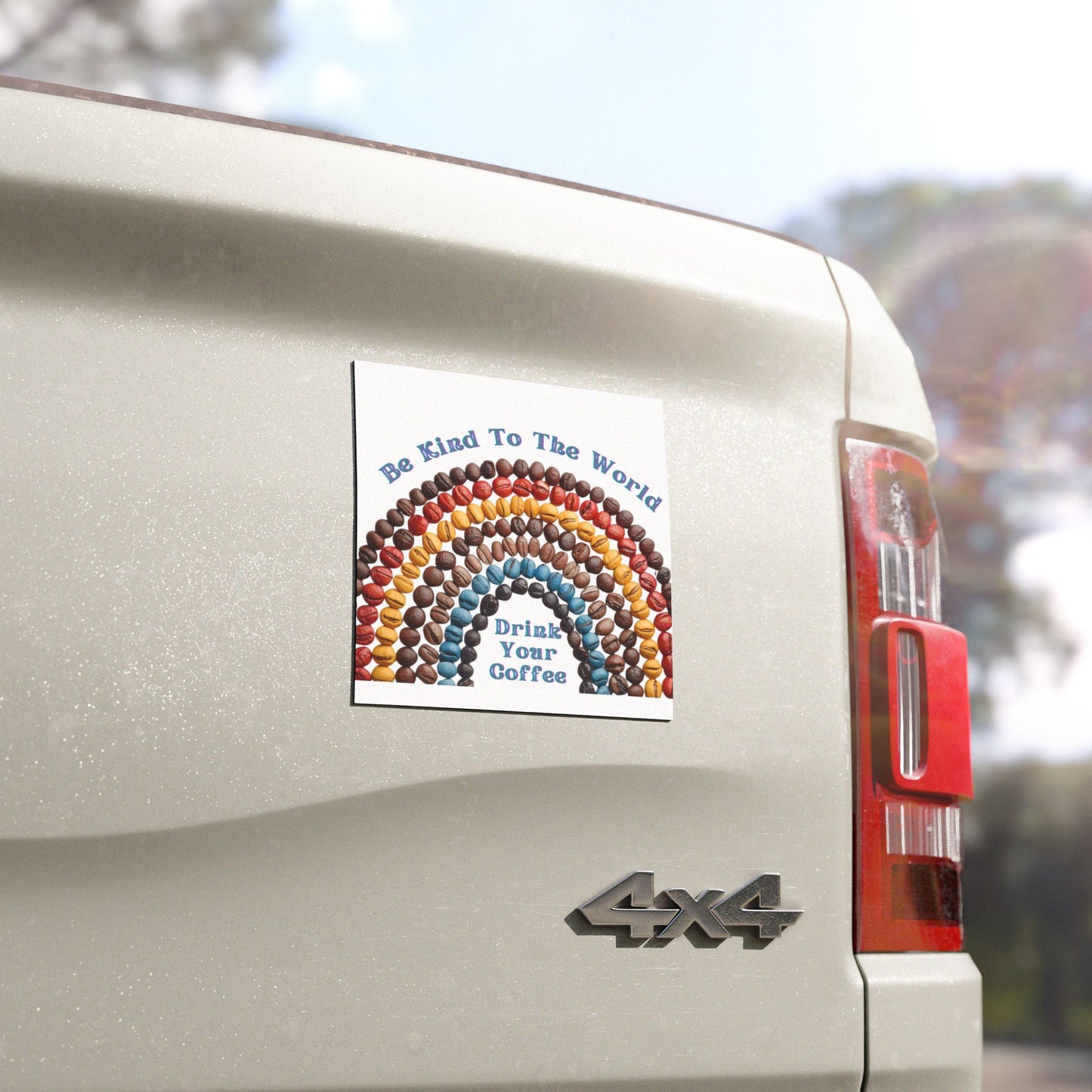 Coffee Lover's Car Magnet - Be Kind to the World Design - Coffee Lover Magnet - Rainbow And Coffee