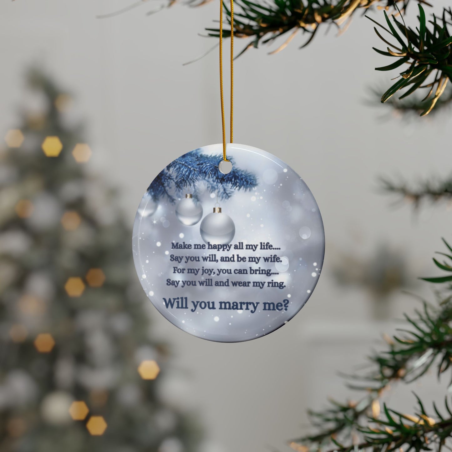 Ceramic Ornaments for Engagement, Double-Sided Print, Holiday Decor, Wedding Gifts, Personalized Keepsakes, Seasonal Decorations