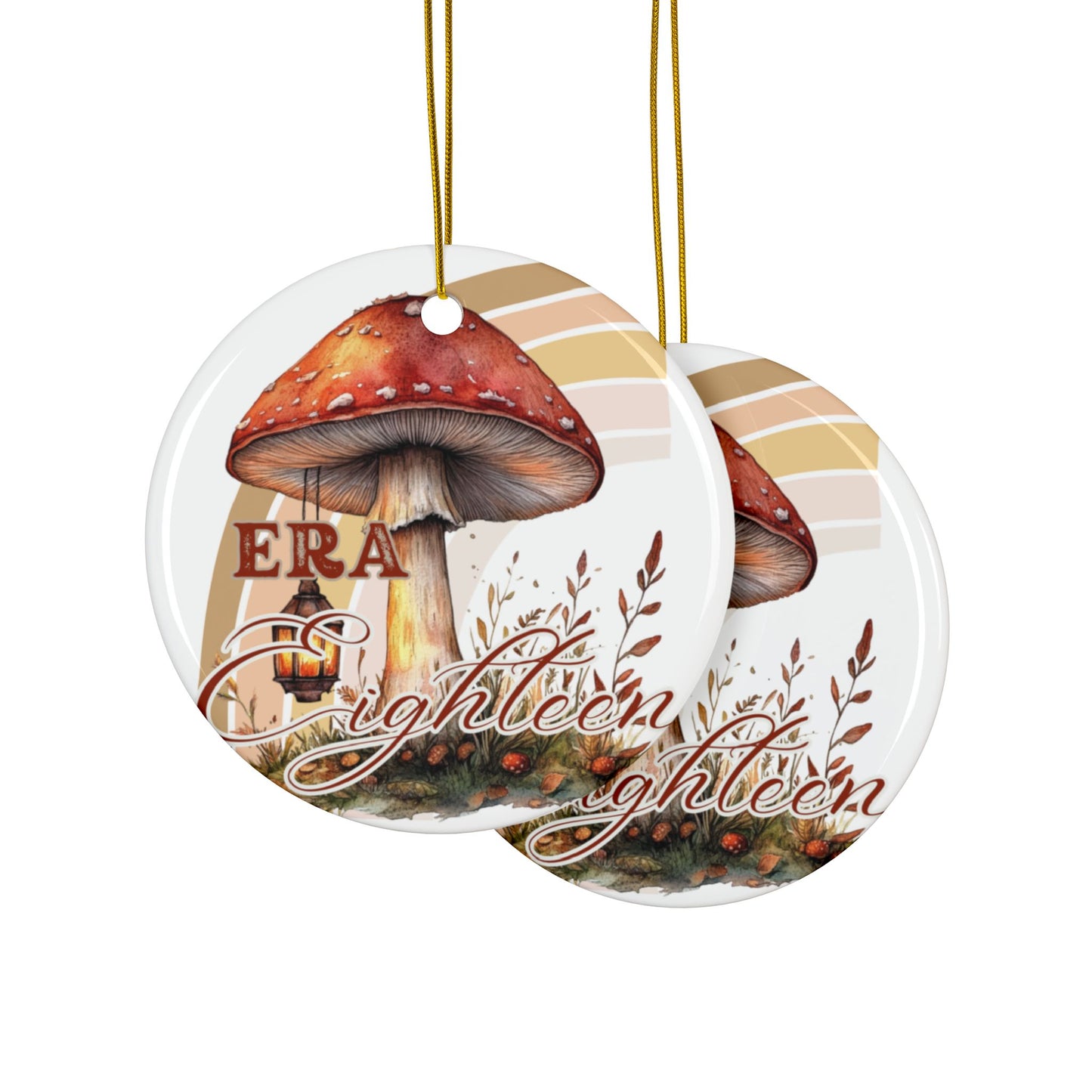 Era 18 Ornament, Chapter 18 Ornament, 18th Birthday Gift, Whimsical Mushroom Ceramic Ornaments - Unique 2-Sided Prints for Holidays, Gifts, Home Decor, Tree Decorations, Seasonal Celebrations