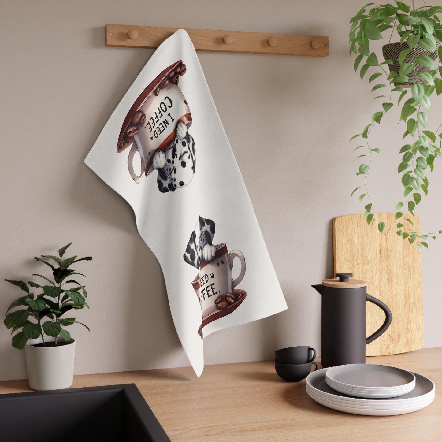 Cute Dog Coffee Tea Towels, Dalmatian Puppy Tea Towel