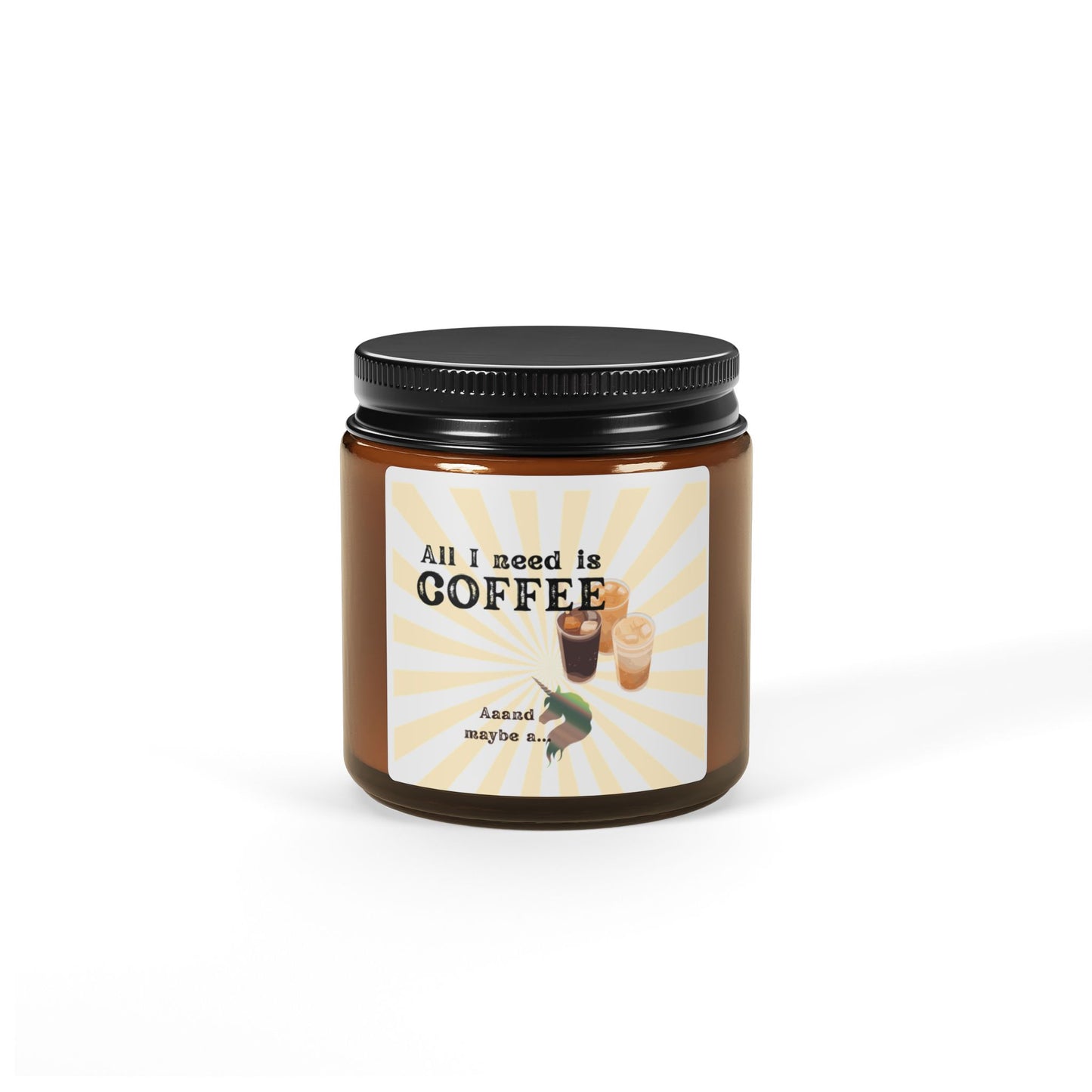 Scented Soy Candle (Multi-Size, Amber Jar), fun loving coffee drinker, unicorn lover, whimsical