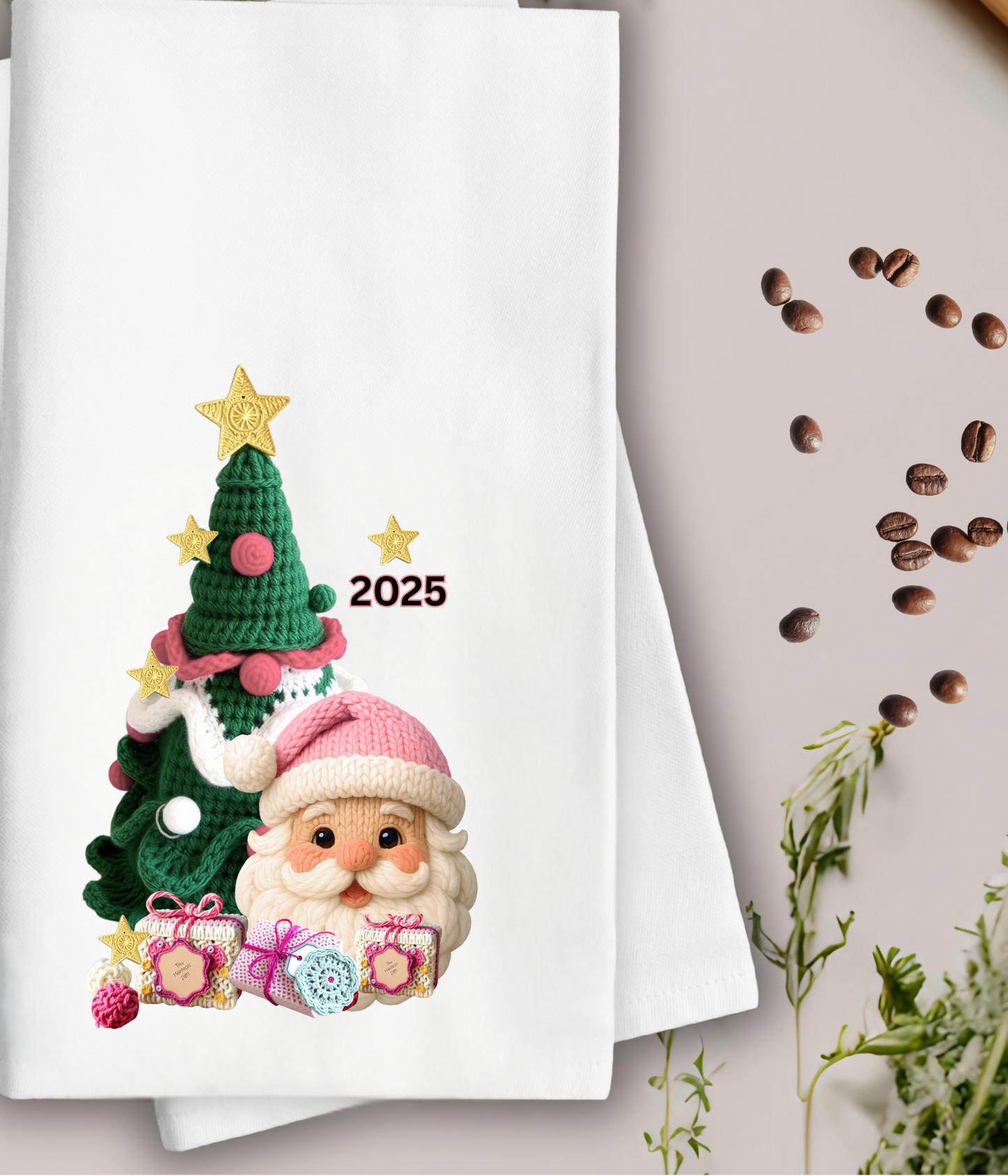 Waffle Knit Kitchen Christmas Towel SET of 4 Designs, Santa Towel, Gingerbread Man Towel, holiday towel