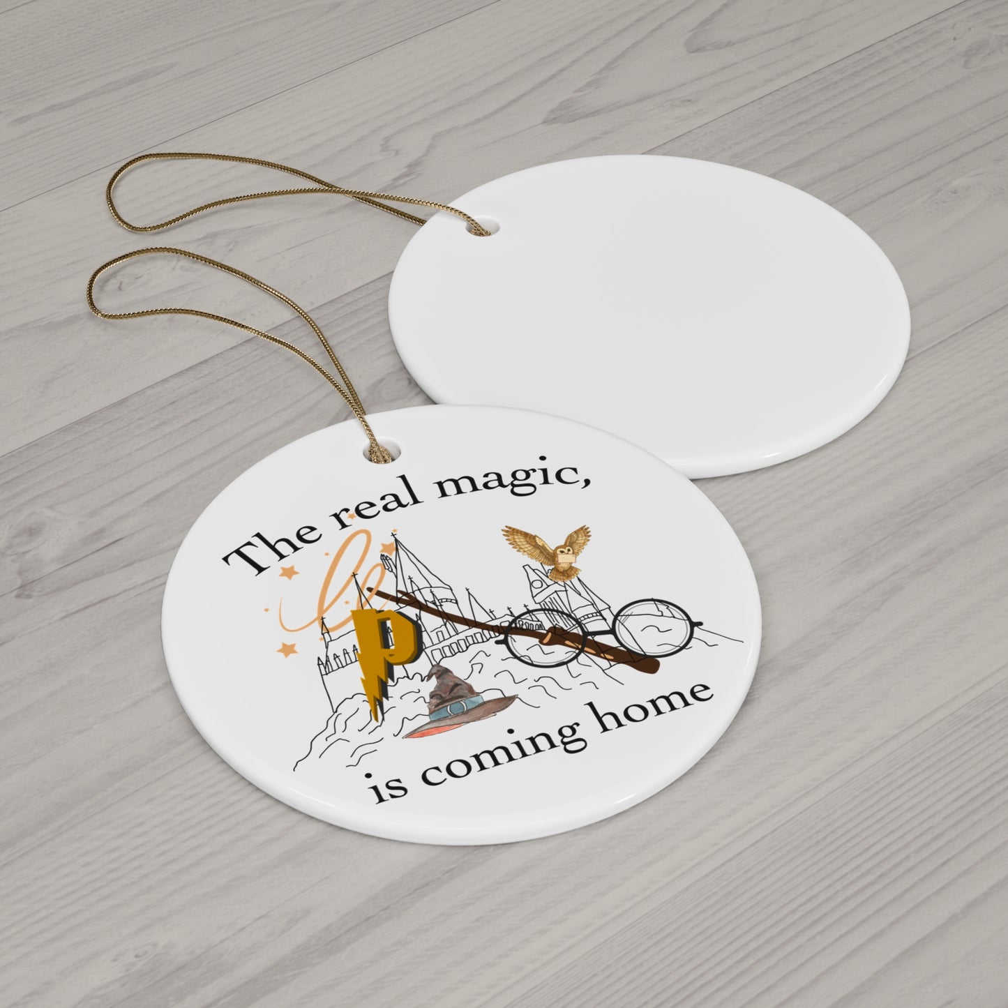 Whimsical Ceramic Ornament Set, Magical Holiday Decor, Gift for Potter Fans, Homecoming Ornament, Seasonal Tree Decoration
