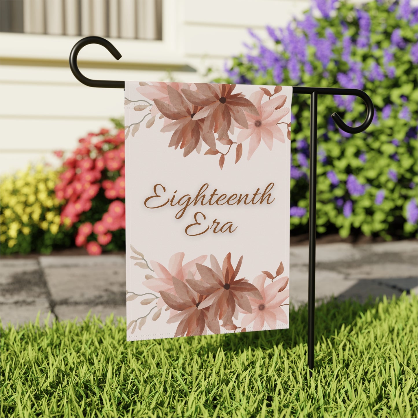 Elegant Floral Garden Banner for Eighteenth Era Celebrations, Eighteenth Birthday Flag, Eighteenth Era Birthday