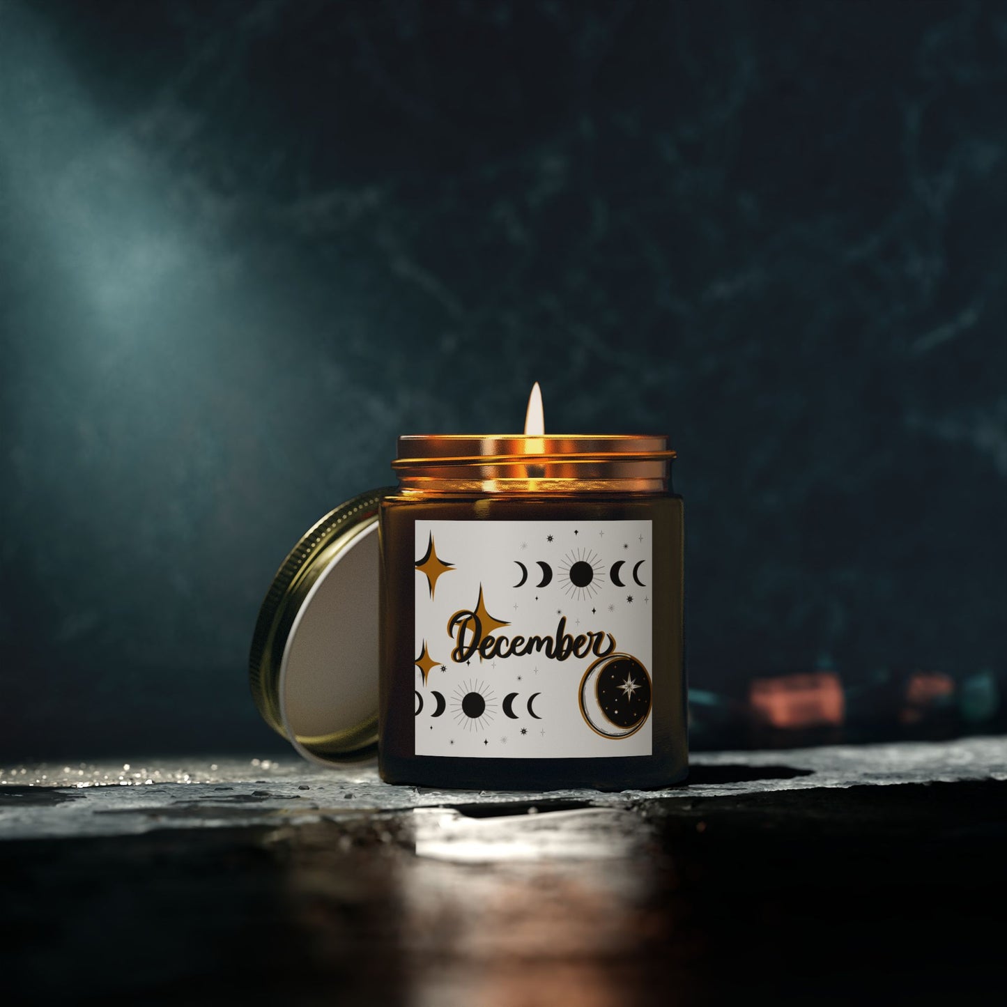 December Candle, Celestial Candle, Stars and Moon, Scented Candles, Coconut Apricot Wax (4oz, 9oz)