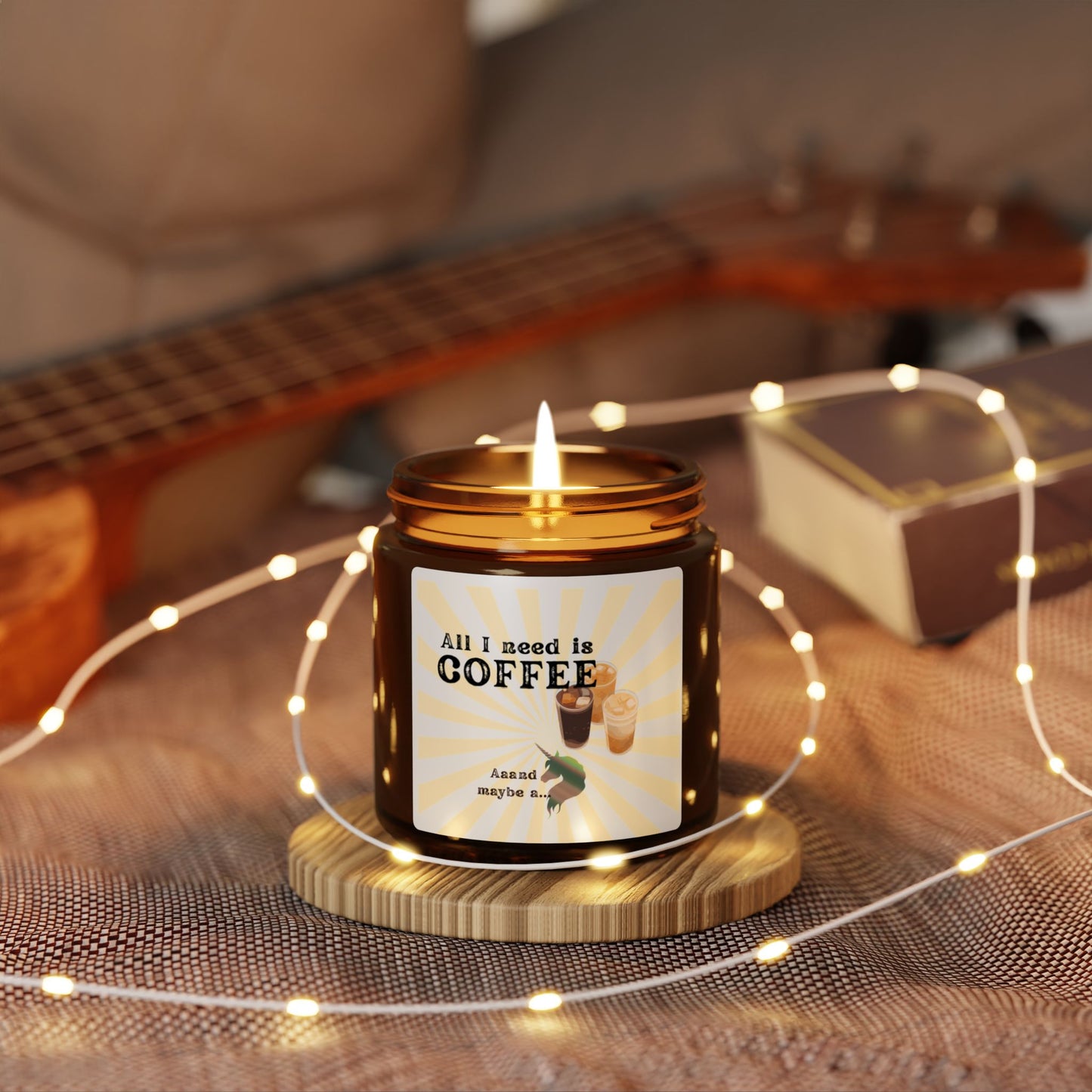 Scented Soy Candle (Multi-Size, Amber Jar), fun loving coffee drinker, unicorn lover, whimsical