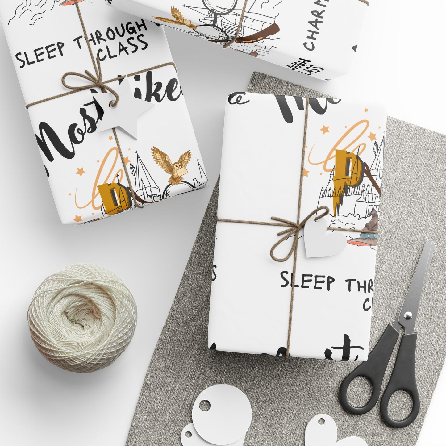 Wand Wrapping Paper, Movie Lovers Wrap, Cheerful Wrapping Paper for Celebrations, Birthday Gifts, Holiday Packaging, Unique Gift Wrap, Most Likely to Sleep Through Class