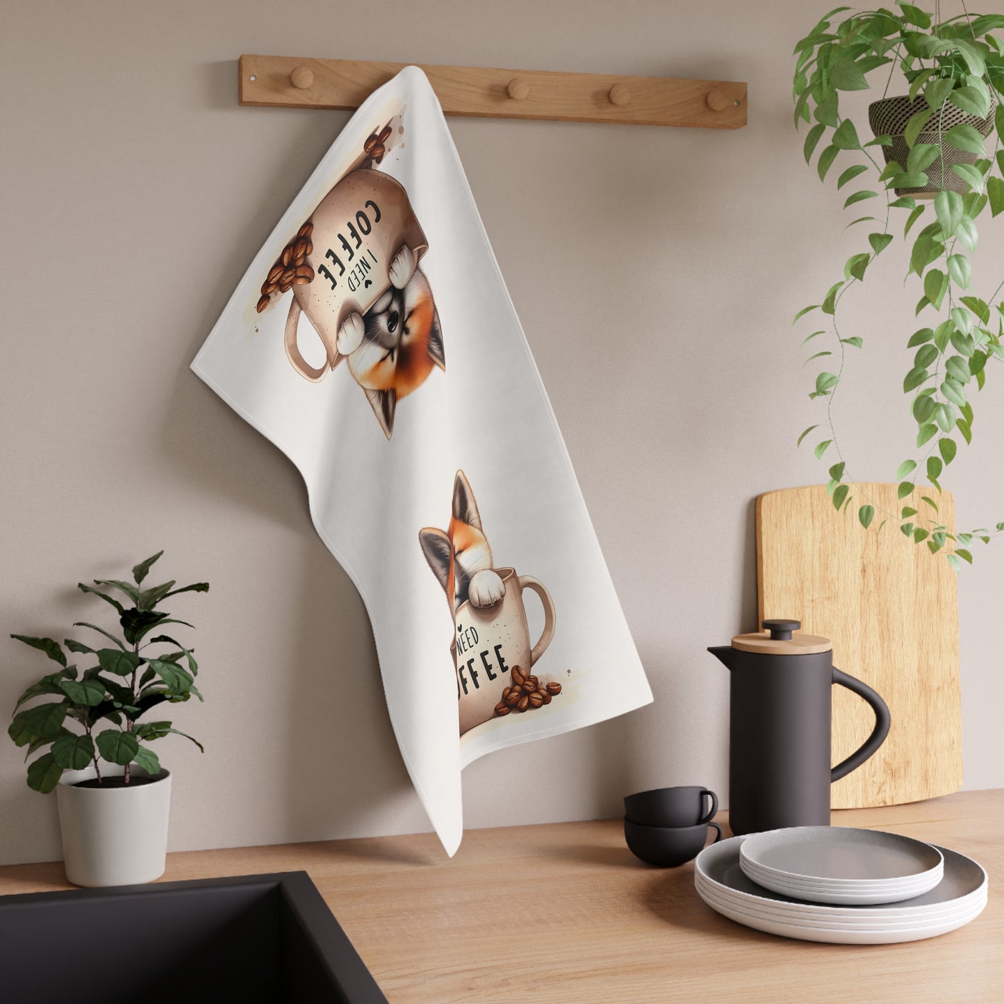 Cute Dog Coffee Lover Tea Towels, Puppy Tea Towel
