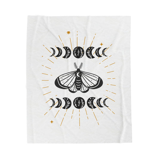 Mystical Moth Velveteen Plush Blanket, Cozy Home Decor, Gift for Nature Lovers, Celestial Artwork, Ideal for Cozy Nights
