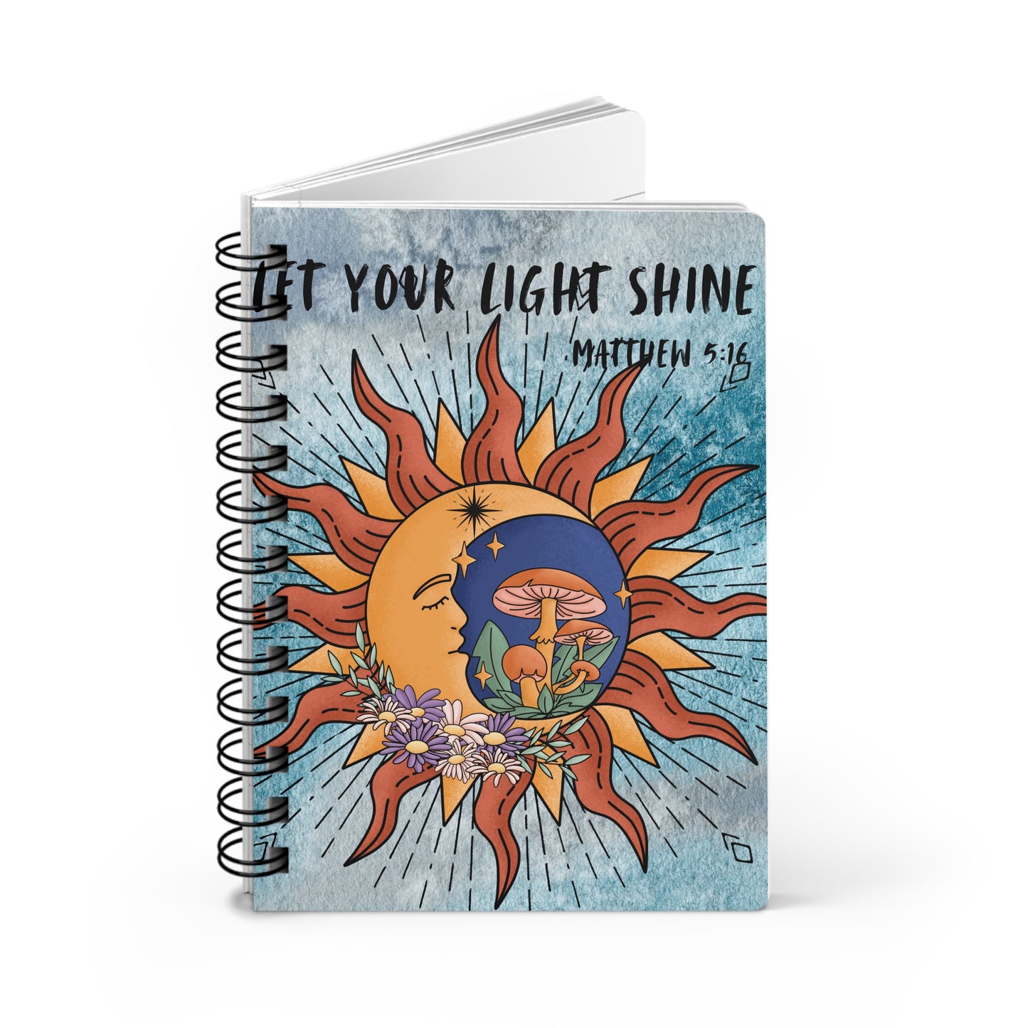 Inspirational Spiral Bound Journal – 'Let Your Light Shine' with Sun and Floral Design