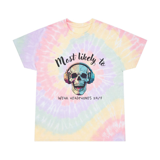 Spiral Tie-Dye Tee with Skull Design – Perfect for Music Lovers, Festival Wear, Casual Style, Unique Gift, Summer Outfits, skull gamer, gamer, headphones