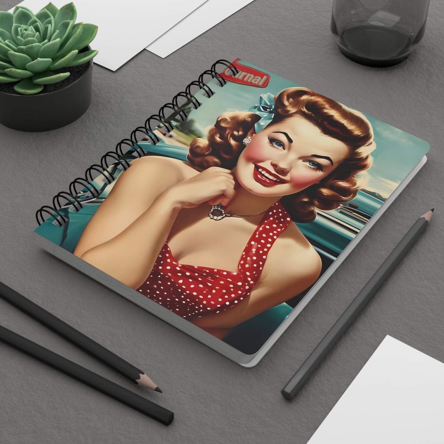 Spiral Bound Journal, 50's pin up girl journal, 60's pin up girl journal, fancy journal
