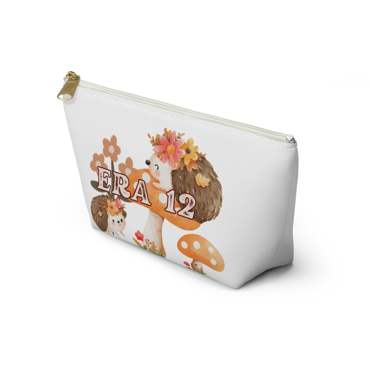 Cute Hedgehog Accessory Pouch, Makeup Bag, Gift for Her, Floral Pouch, Travel Organizer, Eco-friendly