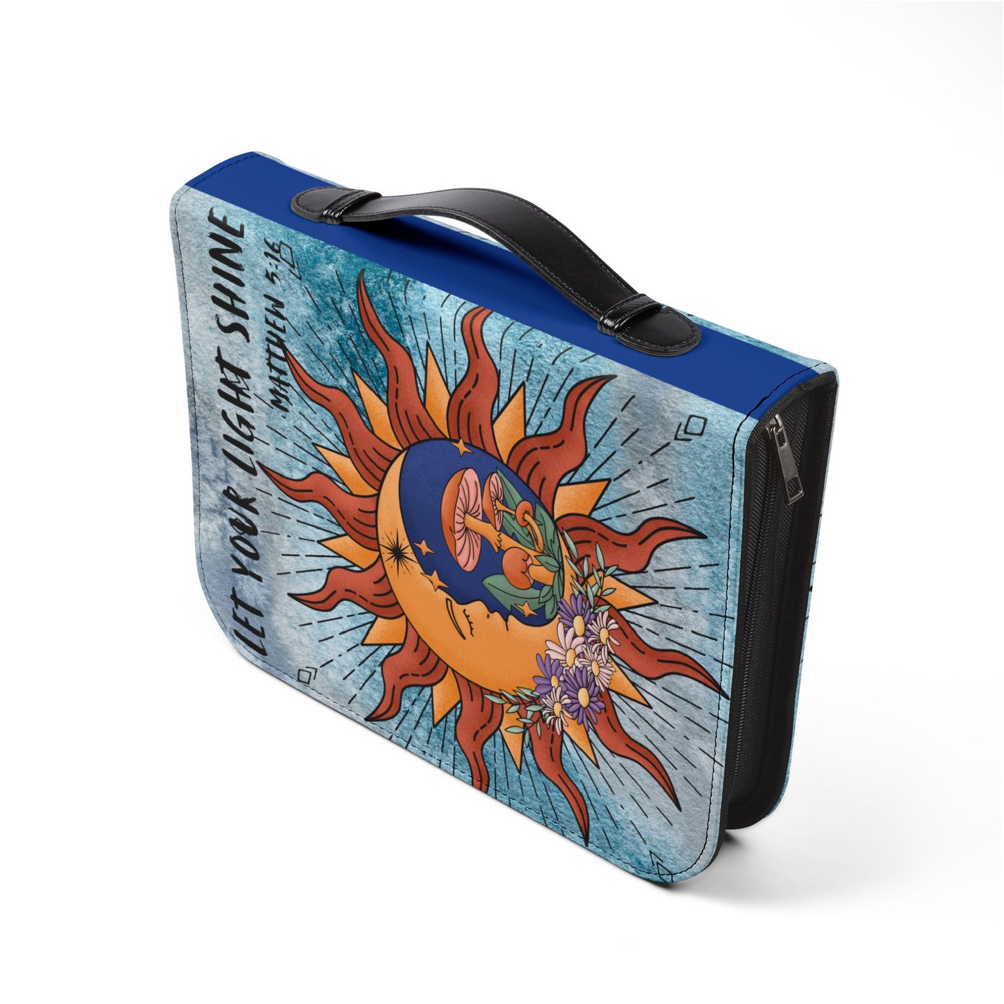 Vibrant Bible Cover with Inspiring Verse, Sun and Moon Design, Spiritual Gift, Faith Accessory, Religious Journaling