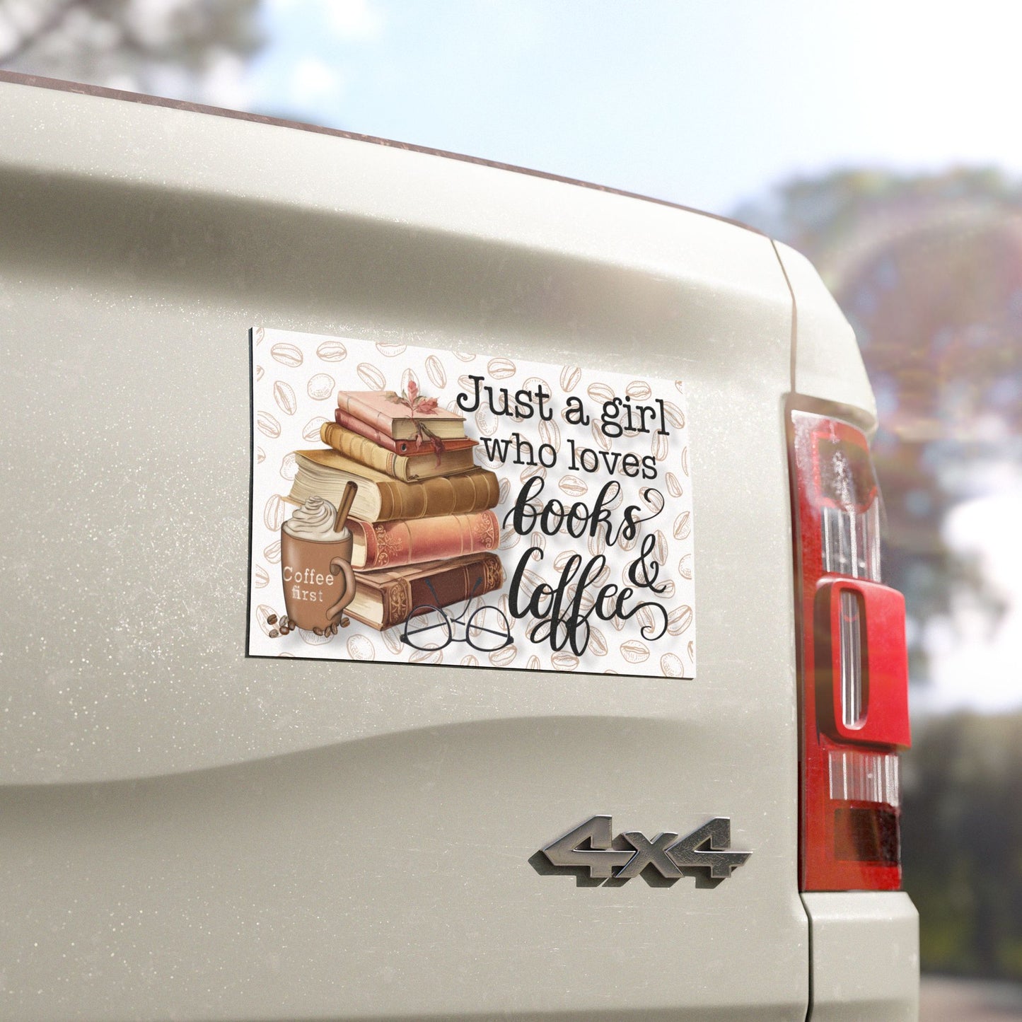 Book Lover Car Magnet - Just a Girl Who Loves Books & Coffee - Coffee Lover Magnet
