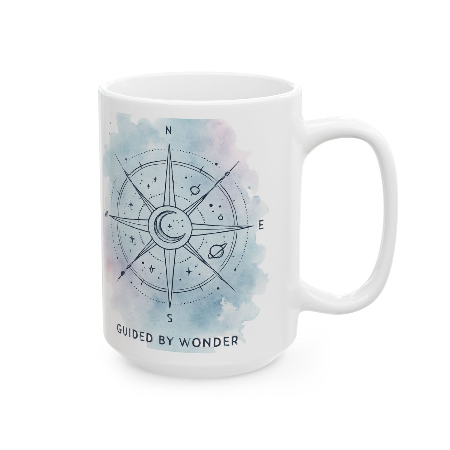 Compass Watercolor Ceramic Mug – 'Wander' Travel-Inspired Coffee Cup (11oz, 15oz)
