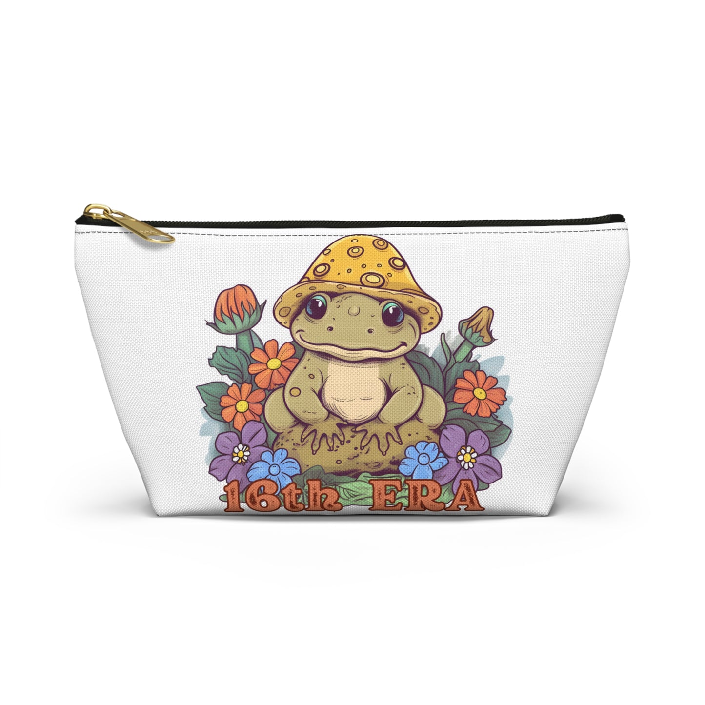 16th Birthday, Sixteenth Birthday, Frog Cosmetic Bag, Cute Frog Accessory Pouch with Floral Design | 16th Era Small Bag for Organizing, Makeup, Travel, Gifts