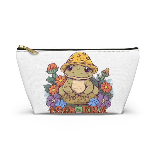 16th Birthday, Sixteenth Birthday, Frog Cosmetic Bag, Cute Frog Accessory Pouch with Floral Design | 16th Era Small Bag for Organizing, Makeup, Travel, Gifts