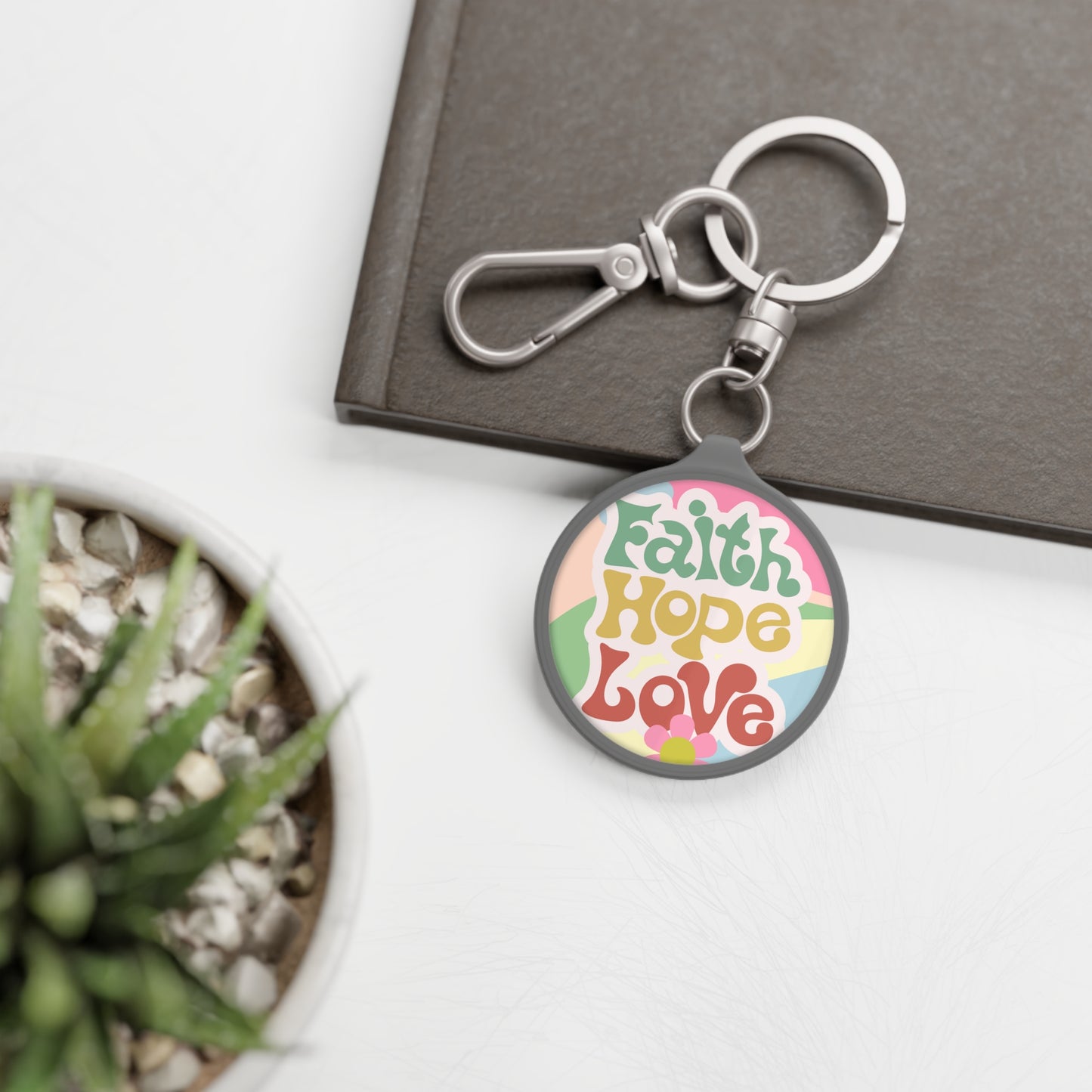 Faith, Hope, Love Keyring Tag, Inspirational Keychain, Gift for Friends, Motivational Accessory, Faith-Based Souvenir, Faith Hope Love Keychain, Retro keychain