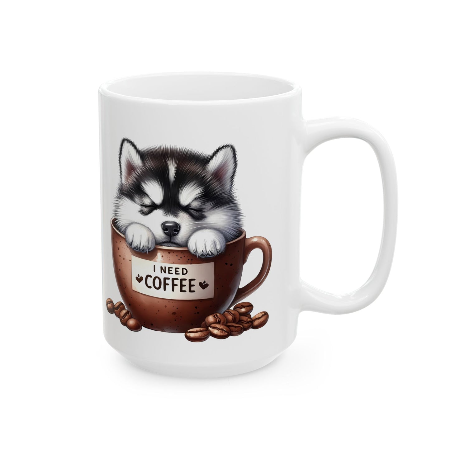 Personalized Husky in Coffee Mug Ceramic Mug — Cute Dog Coffee Lover Gift (11oz, 15oz)