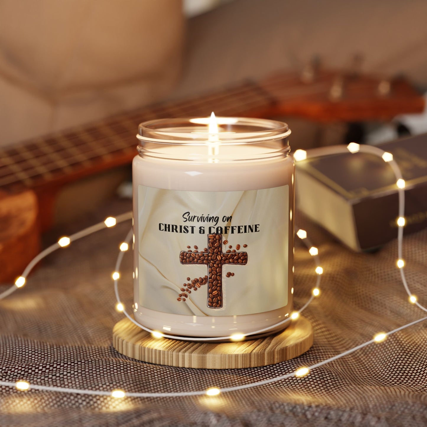 Inspirational Scented Candle - Surviving on Christ & Caffeine, Aromatherapy, Gift for Coffee Lovers, Home Decor, Relaxation.