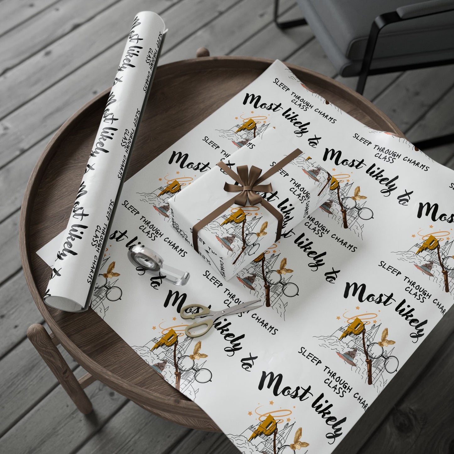 Wand Wrapping Paper, Movie Lovers Wrap, Cheerful Wrapping Paper for Celebrations, Birthday Gifts, Holiday Packaging, Unique Gift Wrap, Most Likely to Sleep Through Class