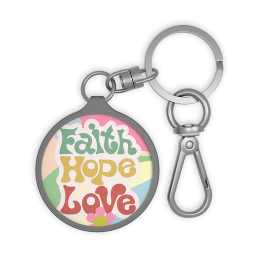 Faith, Hope, Love Keyring Tag, Inspirational Keychain, Gift for Friends, Motivational Accessory, Faith-Based Souvenir, Faith Hope Love Keychain, Retro keychain