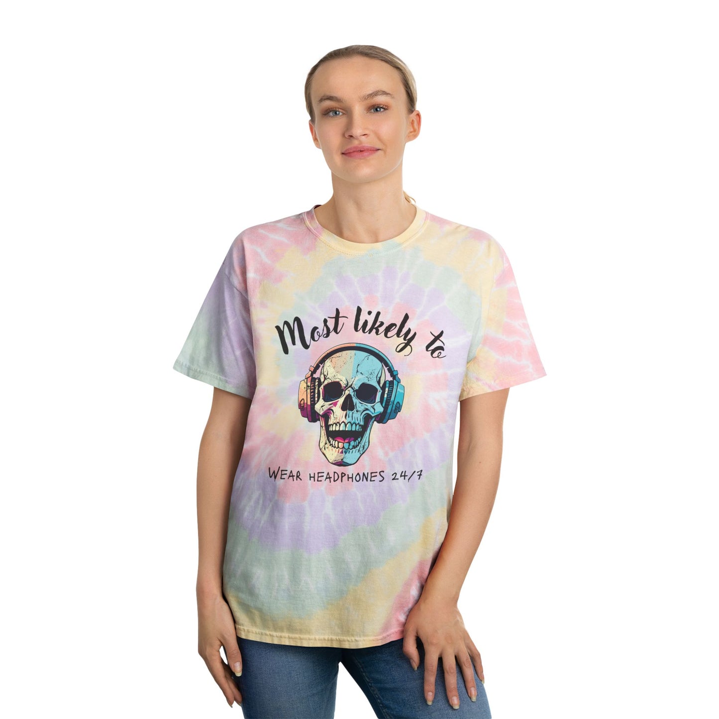 Spiral Tie-Dye Tee with Skull Design – Perfect for Music Lovers, Festival Wear, Casual Style, Unique Gift, Summer Outfits, skull gamer, gamer, headphones