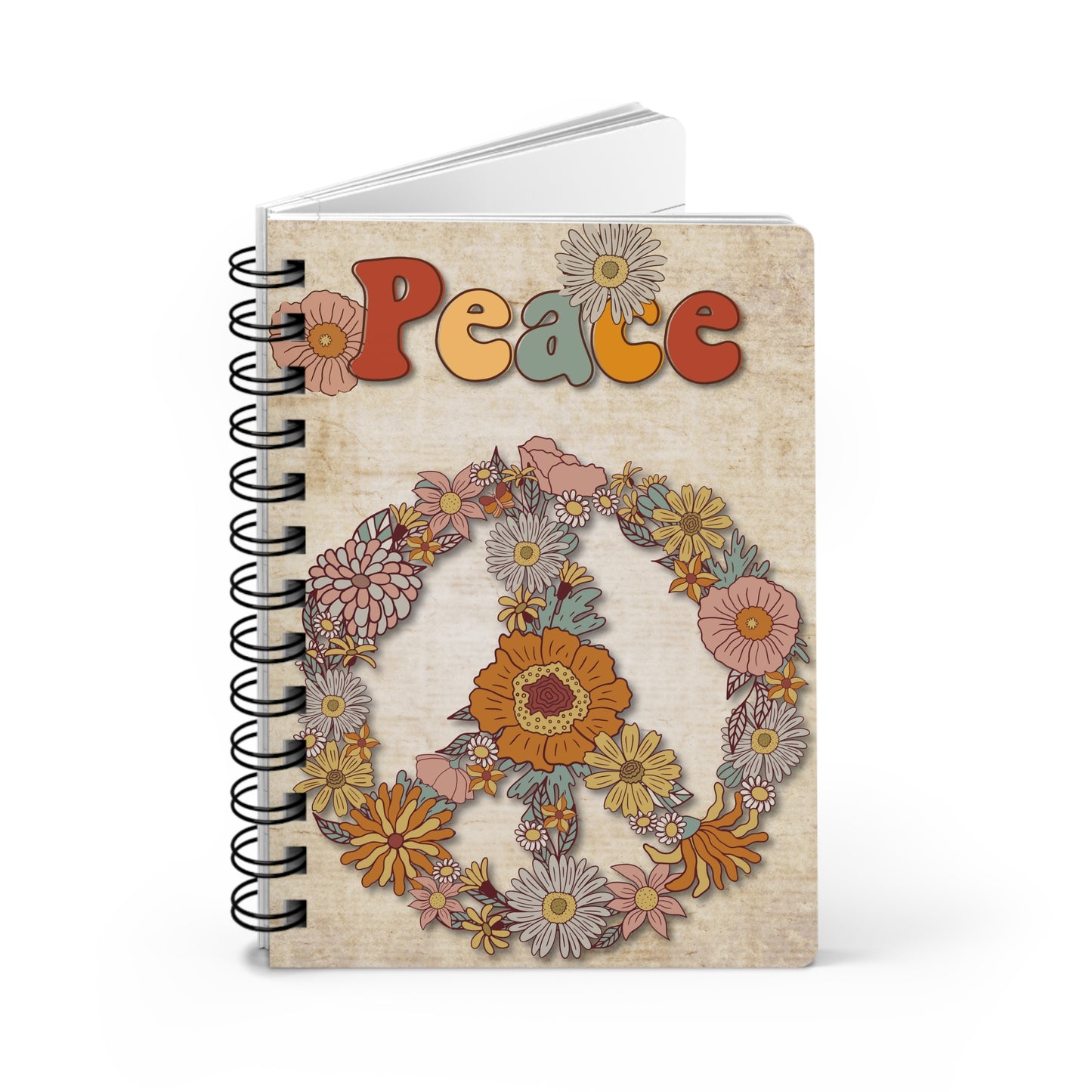 Peace Floral Spiral Bound Journal - Aesthetic Notebook for Relaxation and Reflection