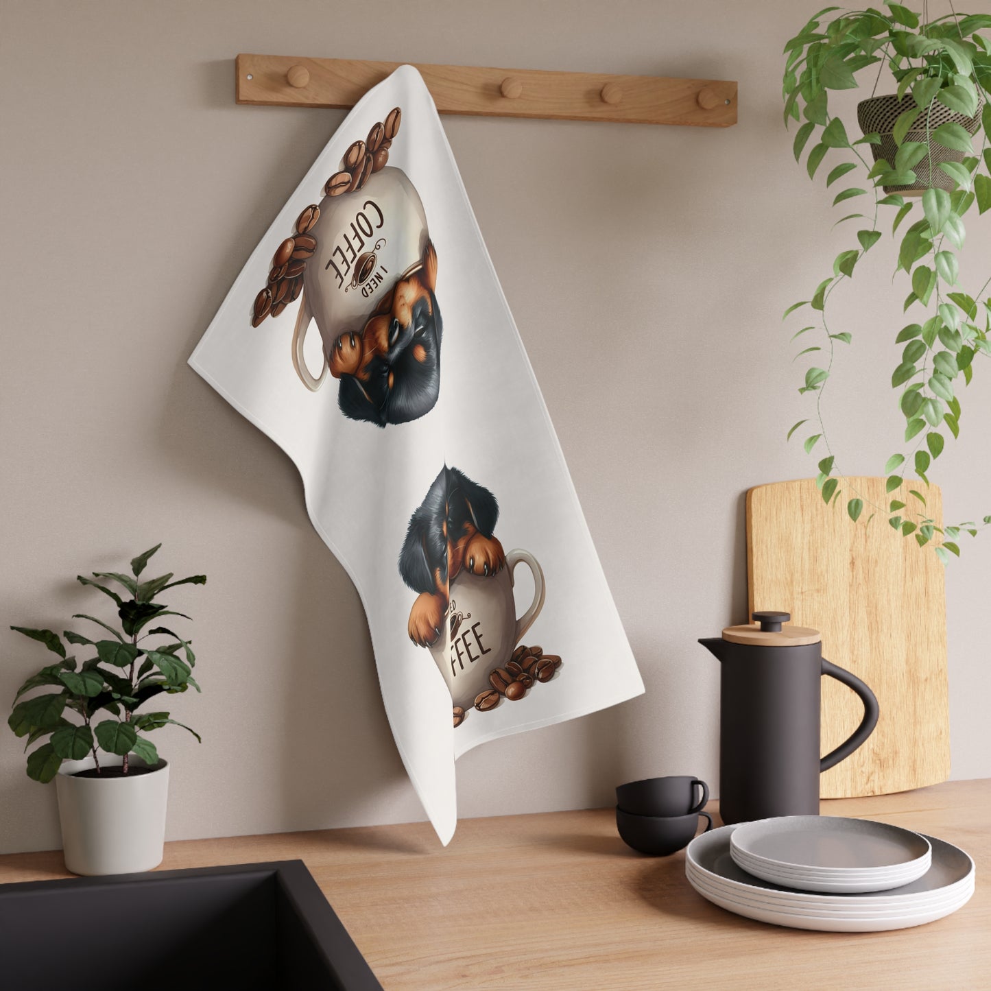 Cute Puppy Coffee Tea Towels, Rottweiler Tea Towel