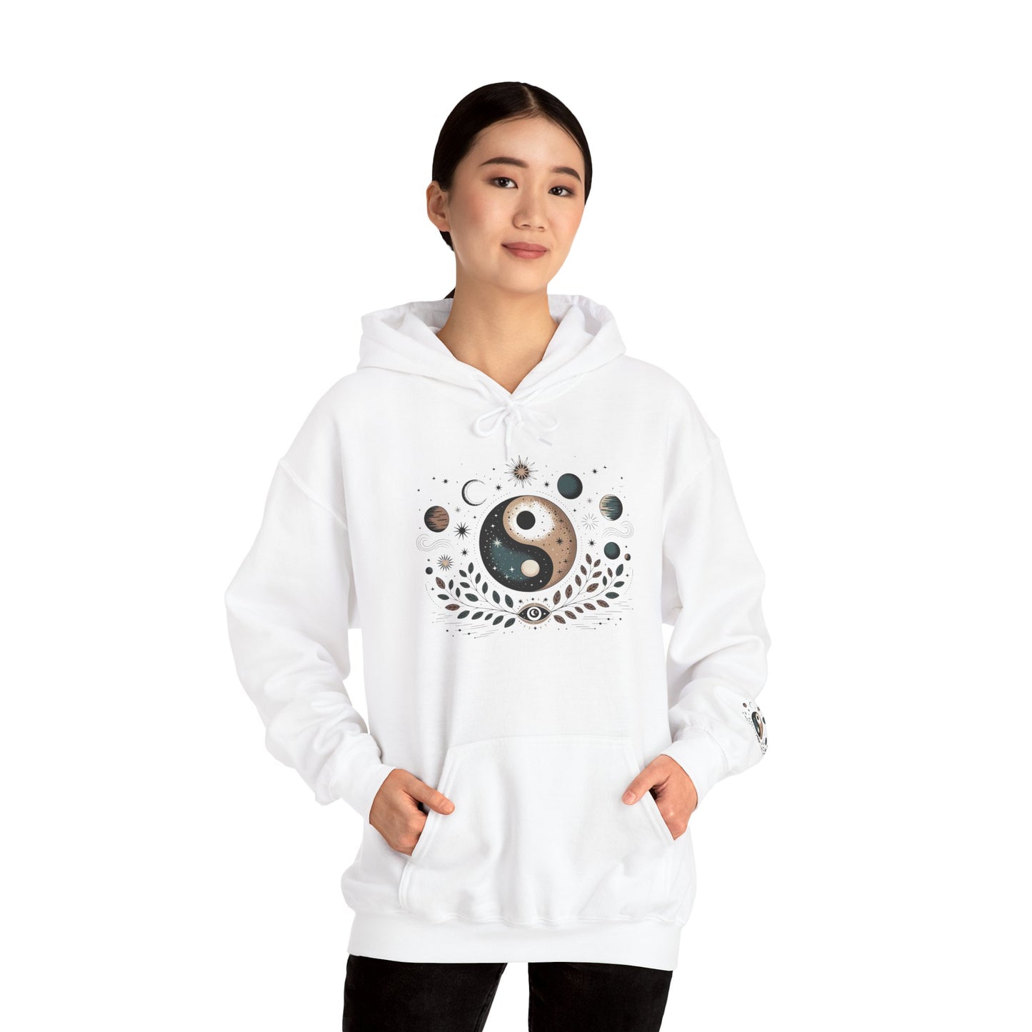 Yin Yang Moon Phases Hoodie — Celestial Balance Spiritual Sweatshirt
