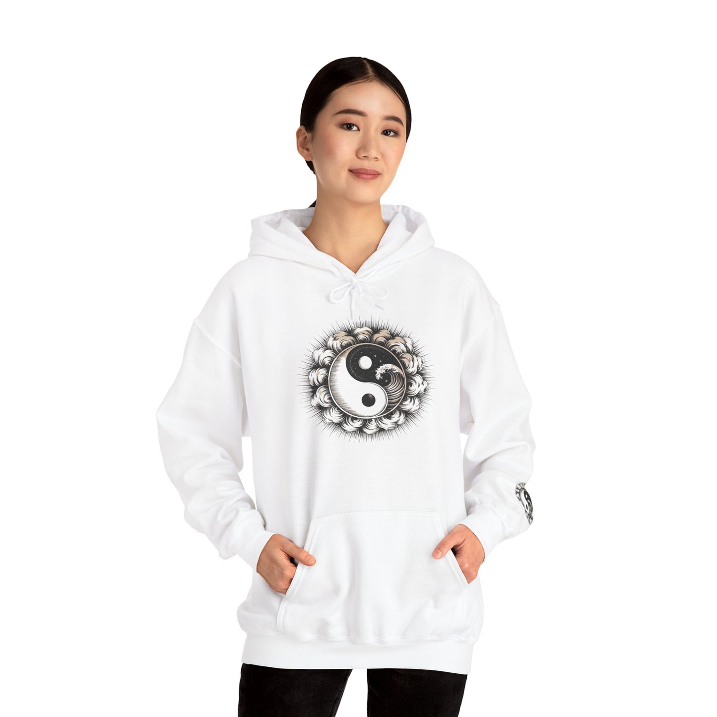 Yin Yang Lotus Hoodie — Black & White Zen Symbol Pullover