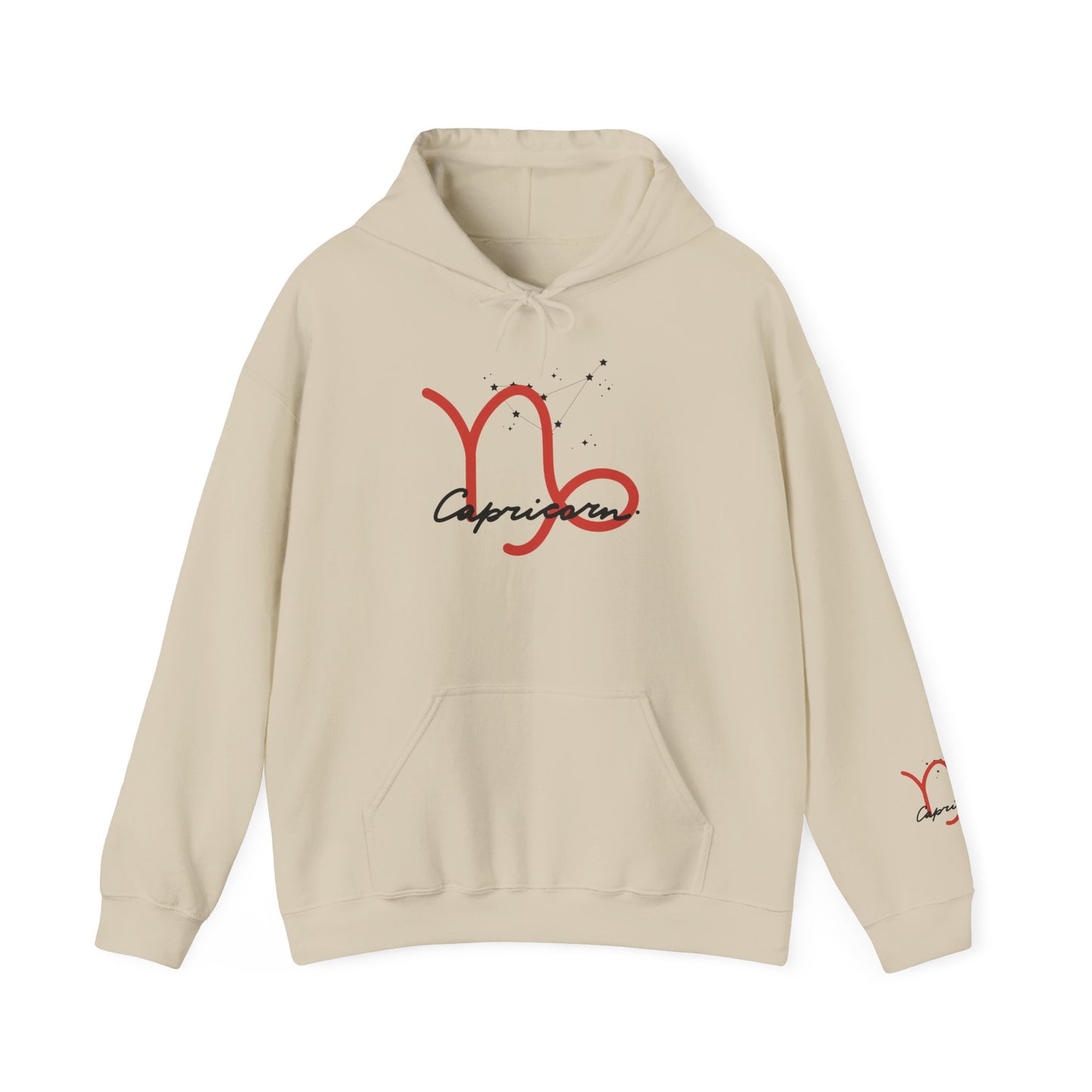 Capricorn Zodiac Hoodie — Red Script Astrology Sign Sweatshirt