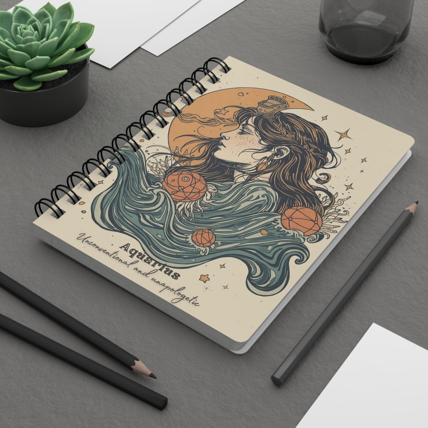 Aquarius Spiral Bound Journal - Celestial Zodiac Notepad for Astrology Lovers