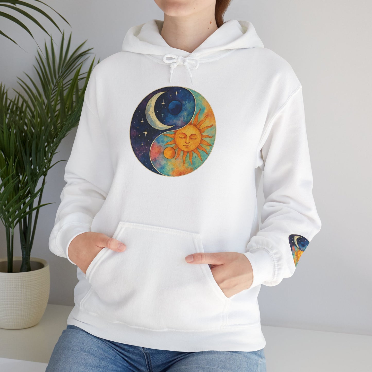 Sun and Moon Yin Yang Hoodie — Celestial Sun & Moon Graphic Sweatshirt