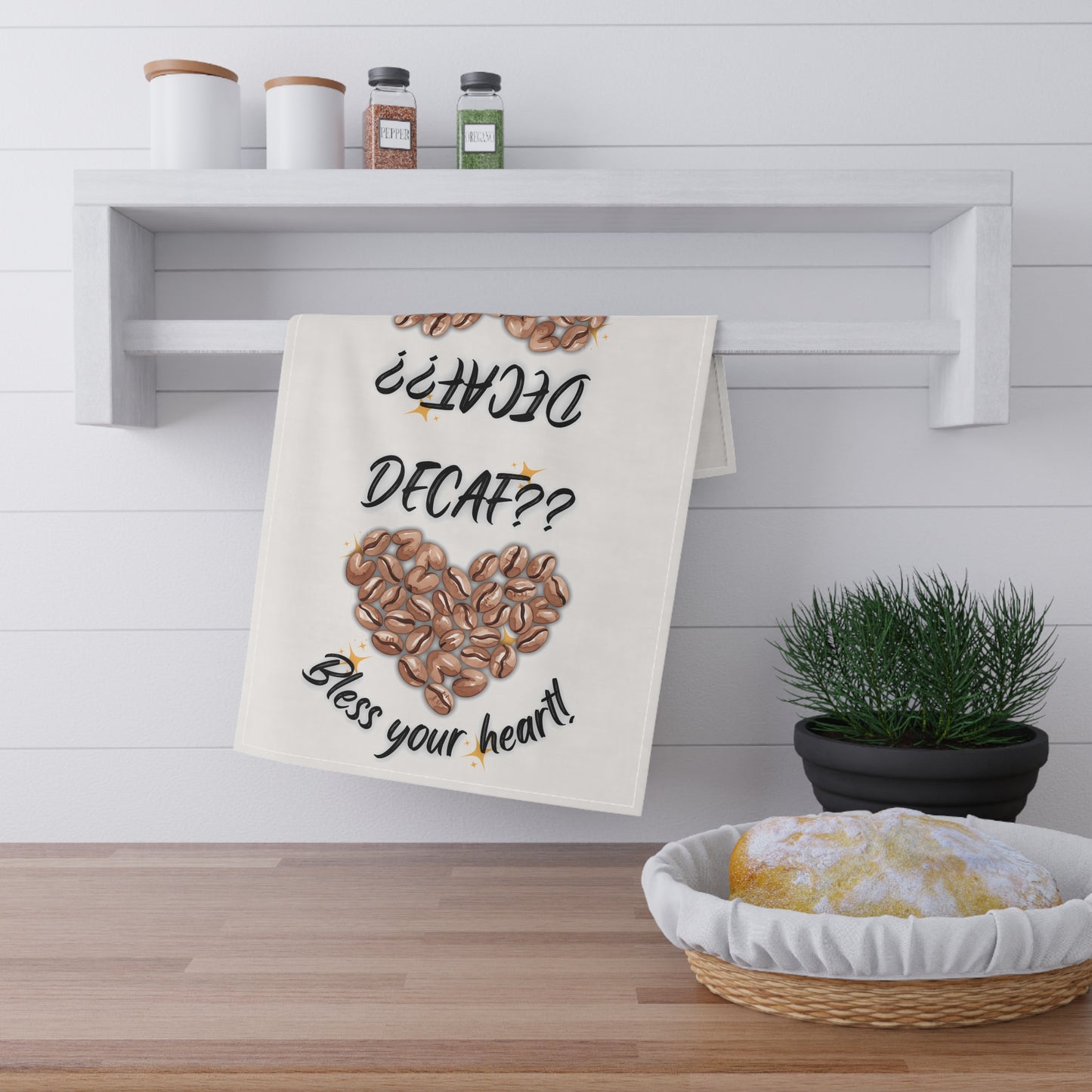 Coffee Lover's Tea Towels - Bless Your Heart Decaf Design, Tea Towel With Coffee