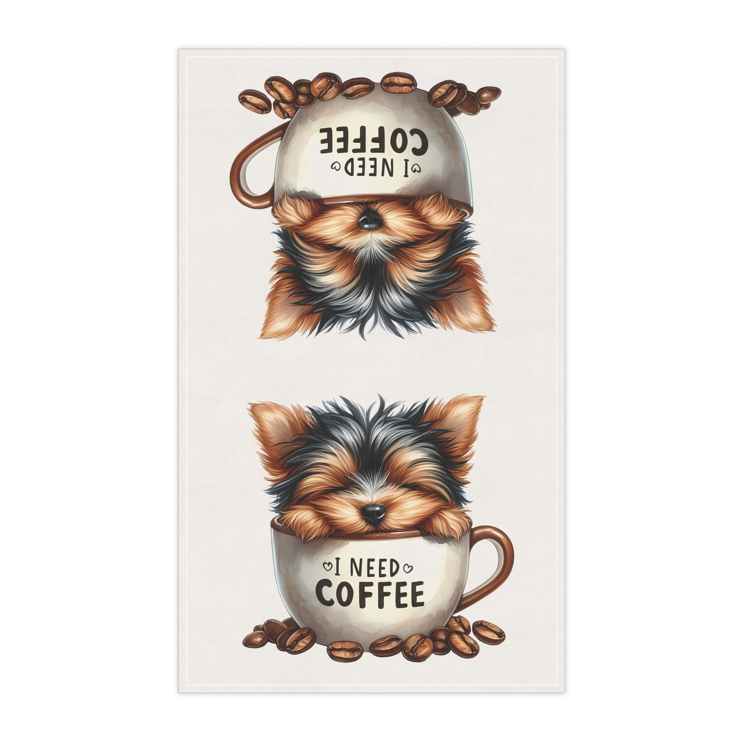 Coffee-Loving Dog Tea Towels, Yorkie Tea Towel, Yorkshire Terrier Tea Towel