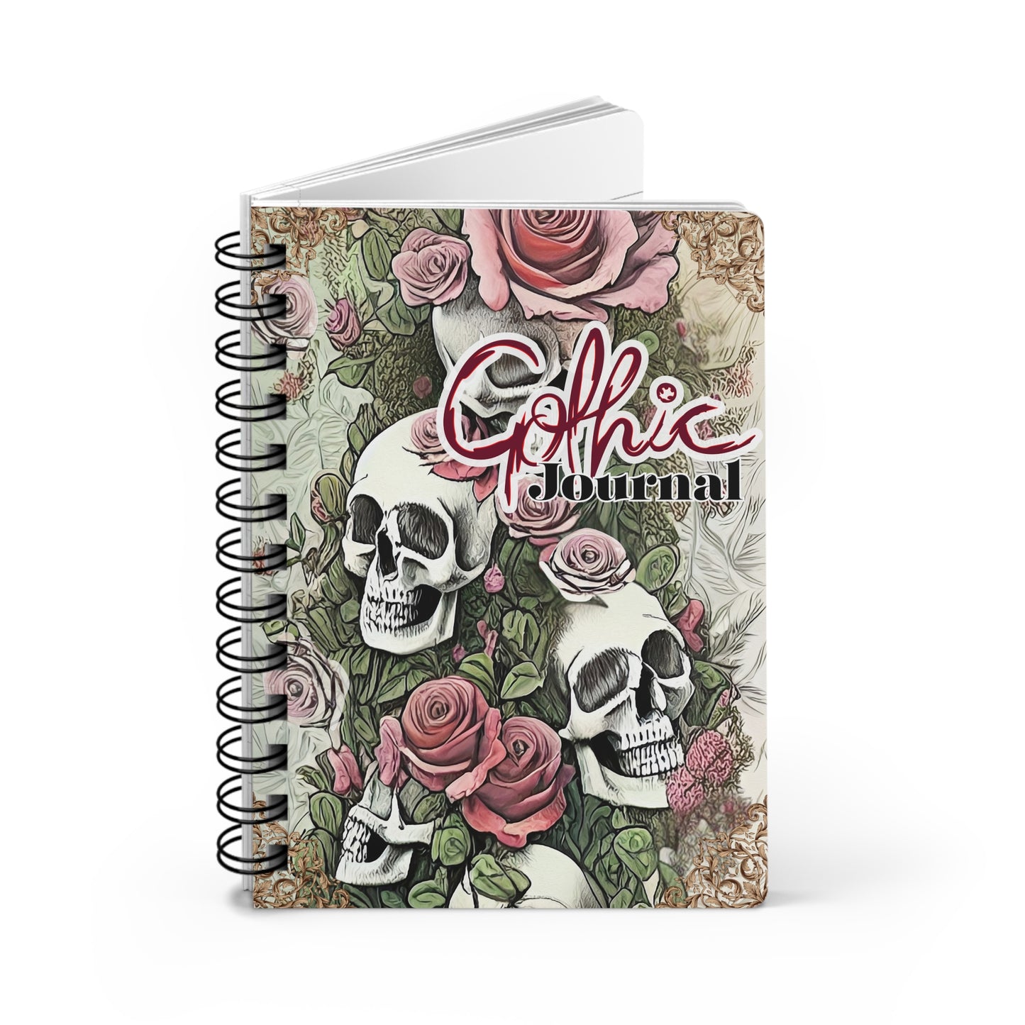 Gothic Spiral Bound Journal with Skull and Rose Design