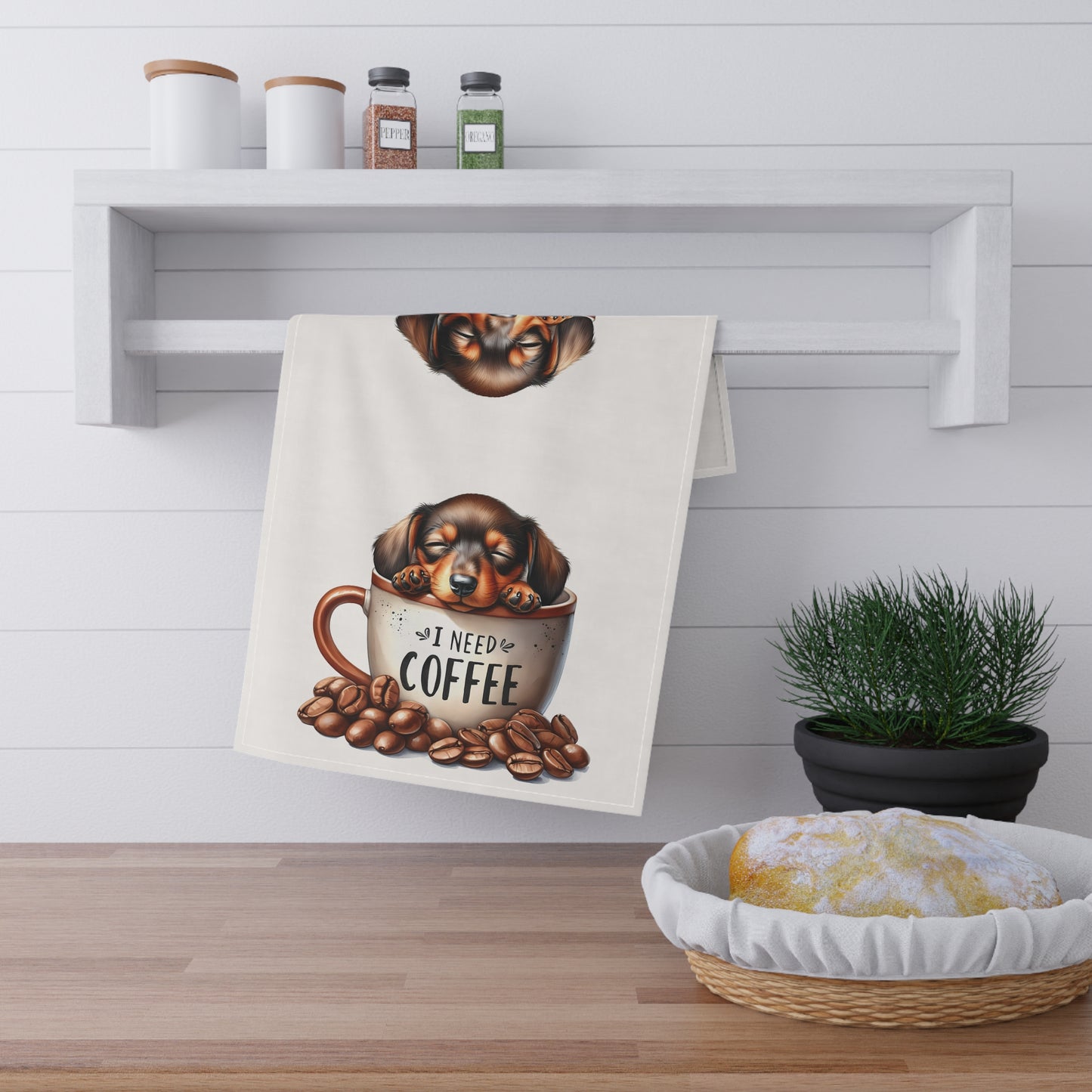 Coffee Lover Dog Tea Towels, Dachshund Puppy Tea Towel