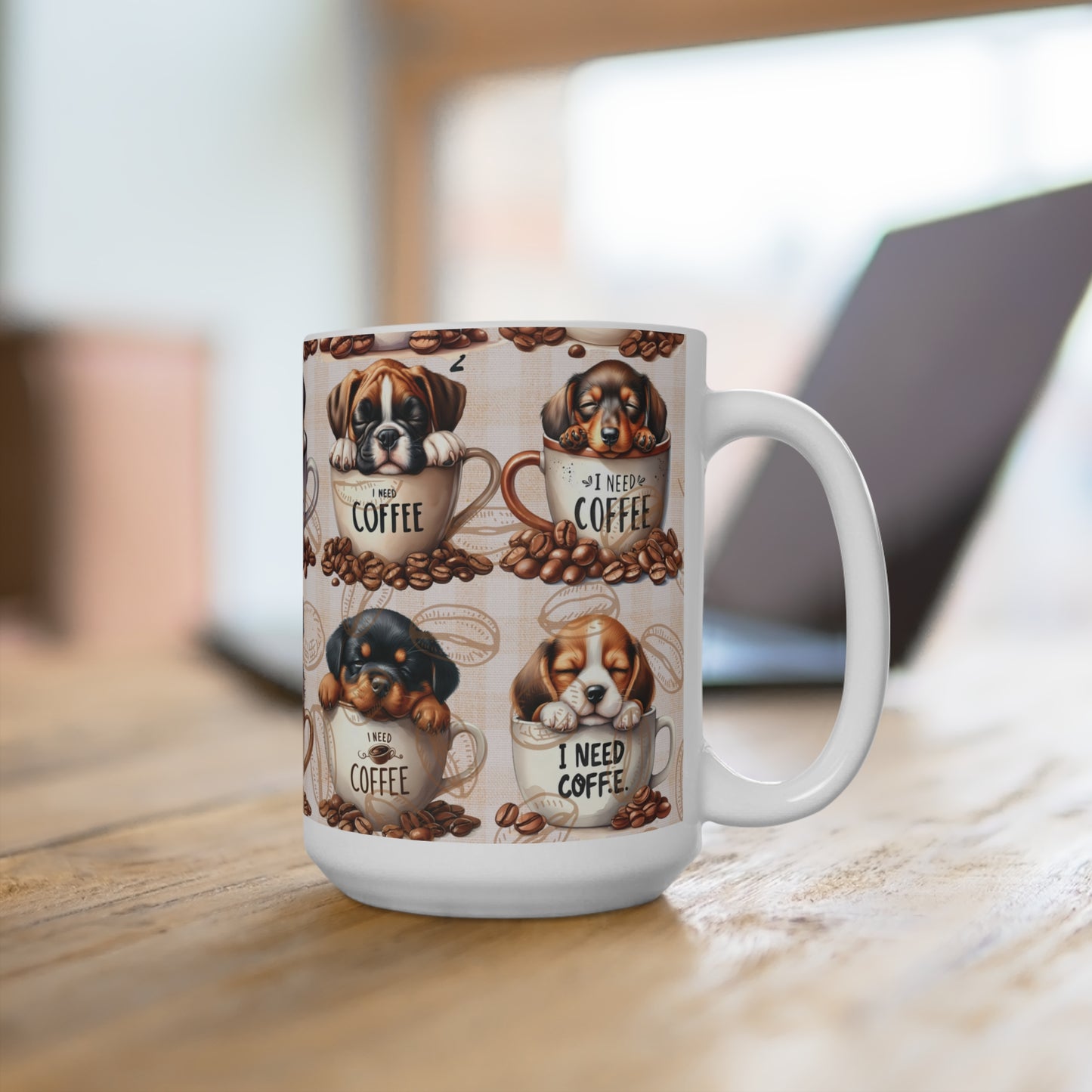 Cute Dog Coffee Mug - 15oz Pug, Beagle, and Bulldog Designs