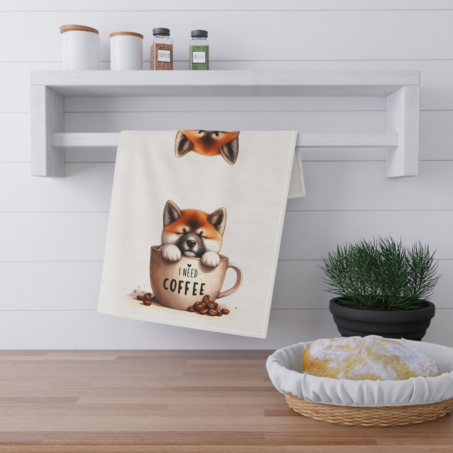 Cute Dog Coffee Lover Tea Towels, Puppy Tea Towel