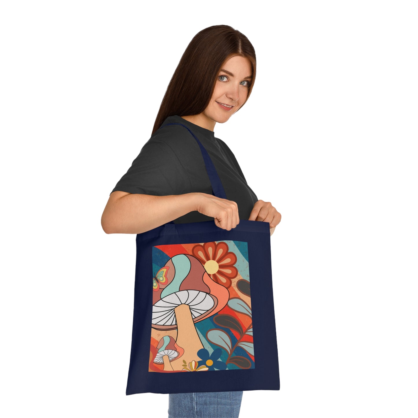 Boho Floral Mushroom Cotton Tote Bag for Eco-Friendly Style, Boho Tote Bag, Boho Birthday Gift