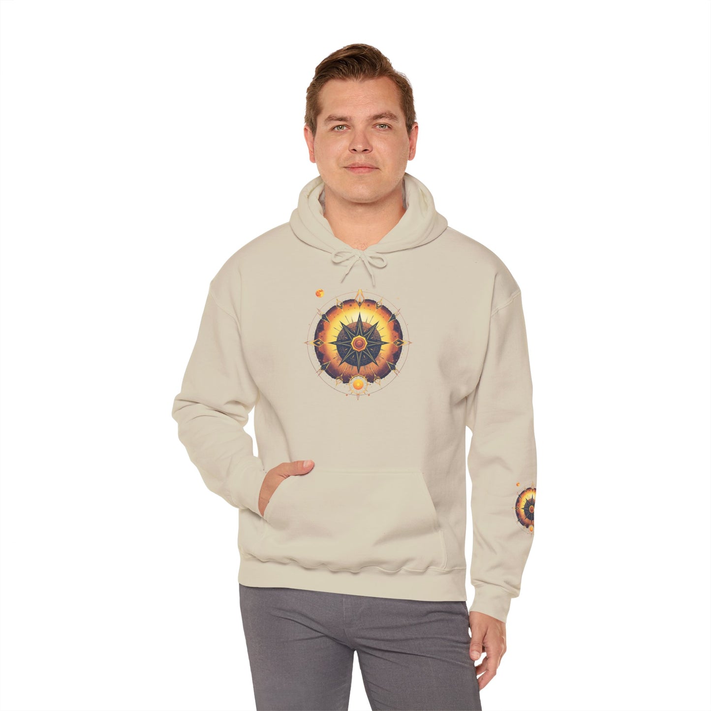 Mandala Sun Hoodie — Spiritual Boho Graphic Sweatshirt