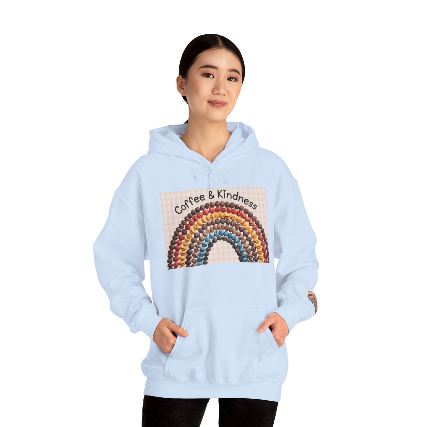Coffee & Kindness Rainbow Hoodie — Cozy Retro Rainbow Coffee Cup Sweatshirt
