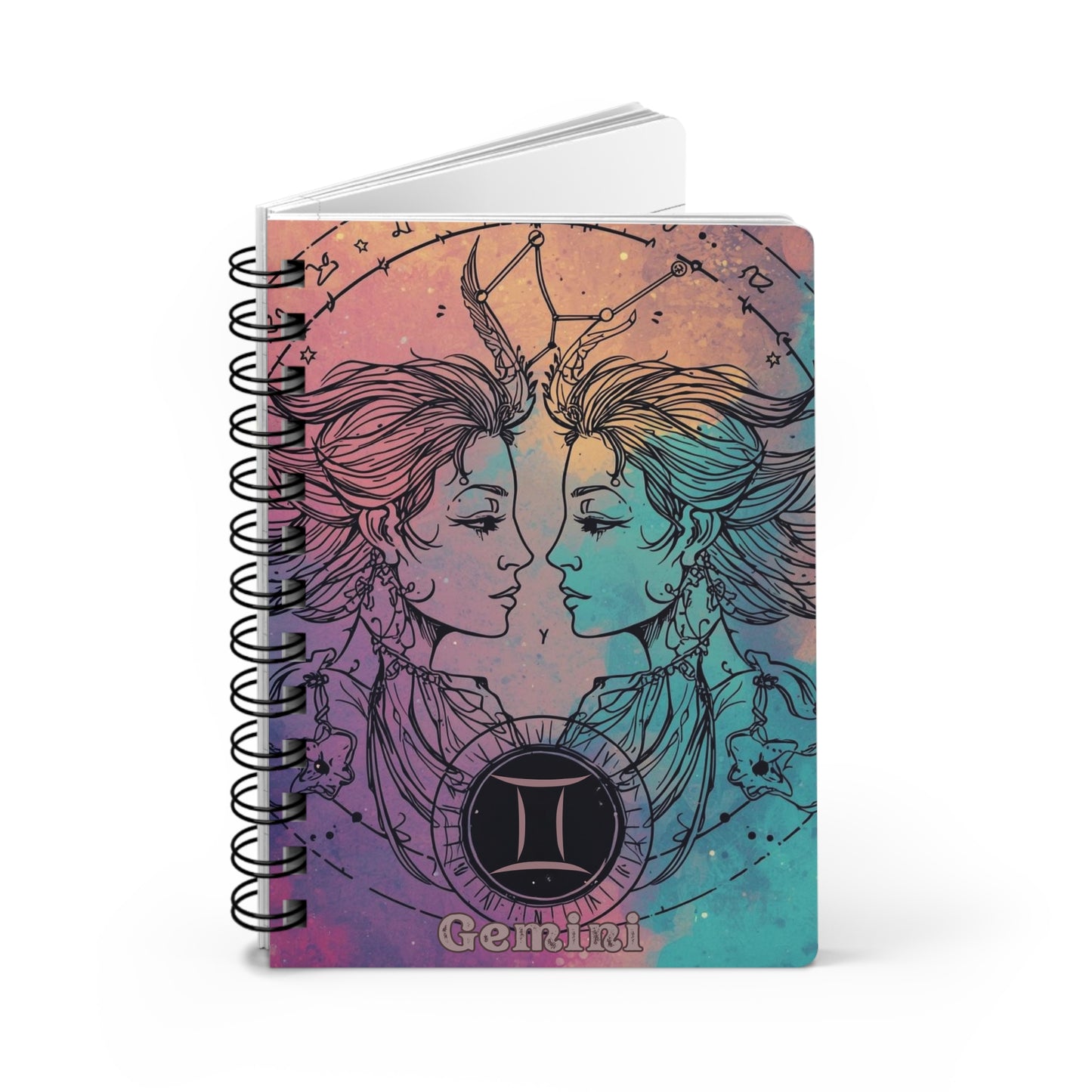 Gemini Astrological Spiral Bound Journal - Cosmic Twins Design